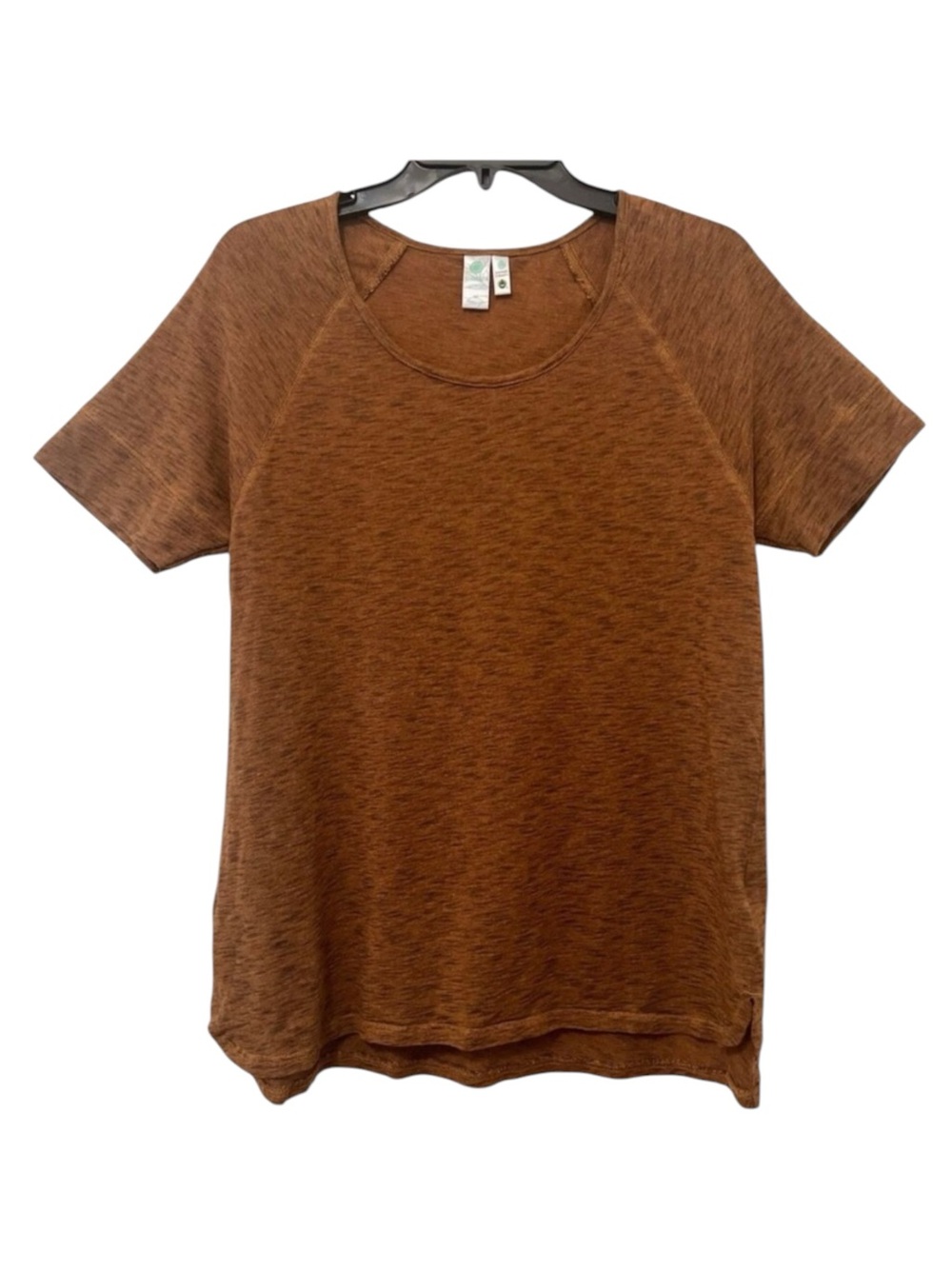ADVENTURA Heather Brown Shirt Top Banded Cuff Organic Cotton Blend Stretch MED